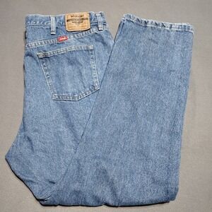 Wrangler Jeans Men 44x32 Blue Denim Cotton Farmer Work Western Country Classic
